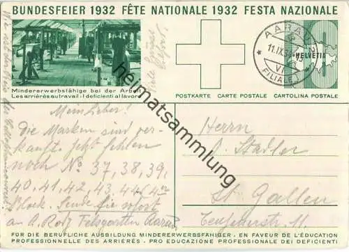 Bundesfeier-Postkarte 1932 - 10 Cts Männer an Webstühlen - Jules C. Courvoisier Rütlischwur