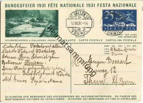 Bundesfeier-Postkarte 1931 - 25 Cts Sturmschäden bei Dallenwil -  - P. Chiesa Knabe und Fahne