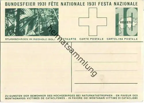 Bundesfeier-Postkarte 1931 - 10 Cts Sturmschäden im Riedholz - Carl Liner Senne mit zwei Ziegen