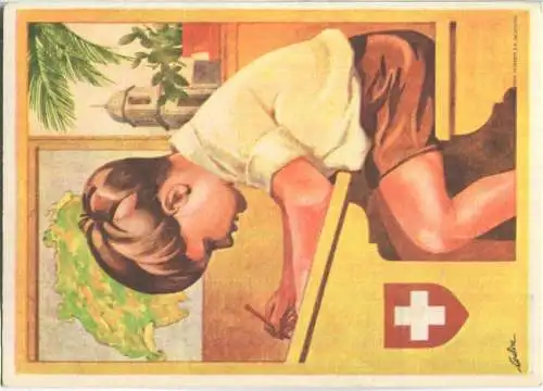 Bundesfeier-Postkarte 1930 - 40 Cts - Eric de Coulon Knabe auf der Schulbank
