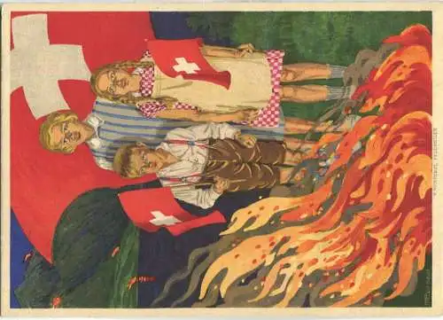 Bundesfeier-Postkarte 1930 - 25 Cts - MP. Verneuil Augustfeuer - Zugunsten bedürftiger Schweizerschulen im Ausland