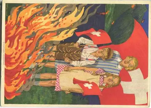 Bundesfeier-Postkarte 1930 - 10 Cts - MP. Verneuil Augustfeuer - Zugunsten bedürftiger Schweizerschulen im Ausland