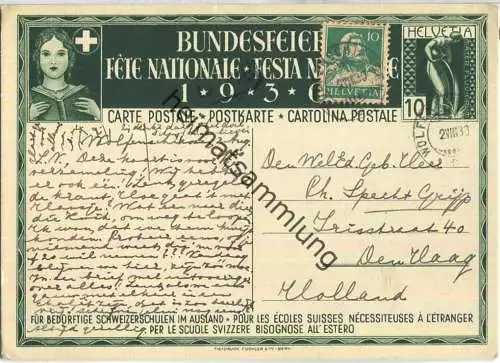 Bundesfeier-Postkarte 1930 - 10 Cts - MP. Verneuil Augustfeuer - Zugunsten bedürftiger Schweizerschulen im Ausland