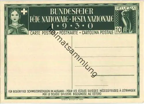 Bundesfeier-Postkarte 1930 - 10 Cts - MP. Verneuil Augustfeuer - Zugunsten bedürftiger Schweizerschulen im Ausland