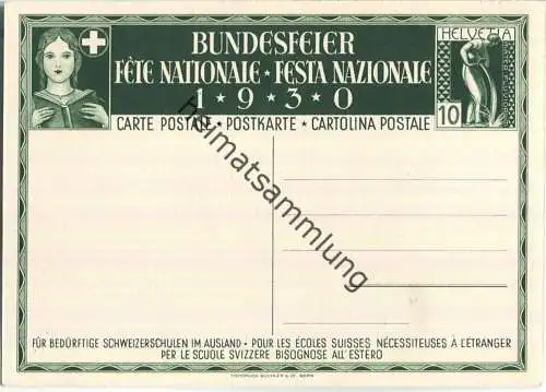 Bundesfeier-Postkarte 1930 - 10 Cts - Eric de Coulon Knabe auf der Schulbank