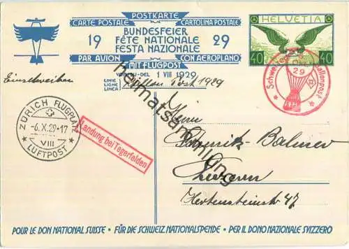 Bundesfeier-Postkarte 1929 - 40 Cts - J. Courvoisier Zwei Knaben hissen Banner