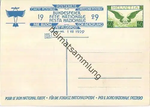 Bundesfeier-Postkarte 1929 - 40 Cts - J. Courvoisier Zwei Knaben hissen Banner