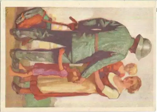 Bundesfeier-Postkarte 1929 - 25 Cts - E. Hodel Wehrmann mit Familie - Zugunsten der schweizerischen Nationalspende