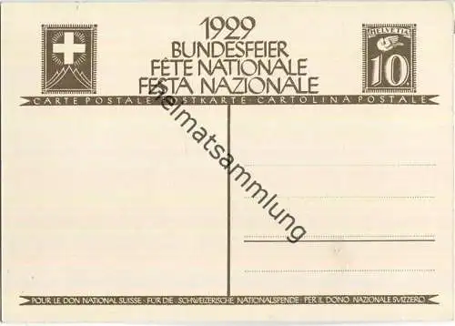 Bundesfeier-Postkarte 1929 - 10 Cts - E. Hodel Wehrmann mit Familie - Zugunsten der schweizerischen Nationalspende