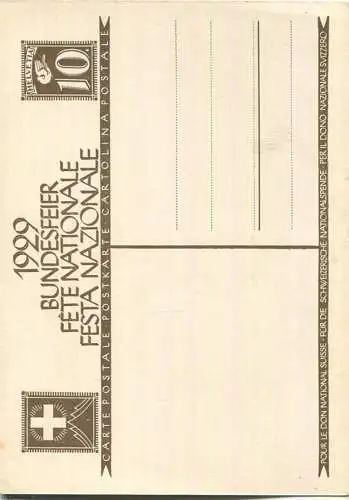 Bundesfeier-Postkarte 1929 - 10 Cts - J. Courvoisier Zwei Knaben hissen Banner