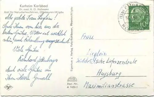 Ottobeuren - Kurheim Karlsbad - Halle - Foto-AK - Verlag Foto-Kohlbauer Pfronten gel. 1958