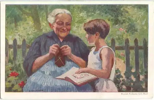 Bundesfeier-Postkarte 1928 - 40 Cts - Emil Beurmann alte Frau und Mädchen - Zugunsten des Alters