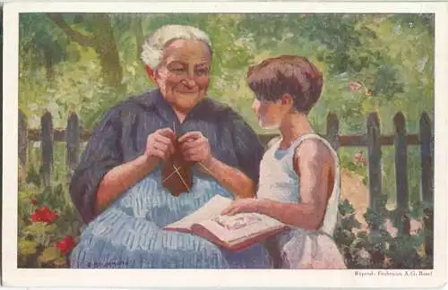 Bundesfeier-Postkarte 1928 - 25 Cts - Emil Beurmann alte Frau und Mädchen - Zugunsten des Alters