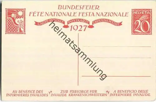 Bundesfeier-Postkarte 1927 - 20 Cts - Eug. Burnand Schwester am Krankenbett - Zugunsten invalider Krankenschwestern