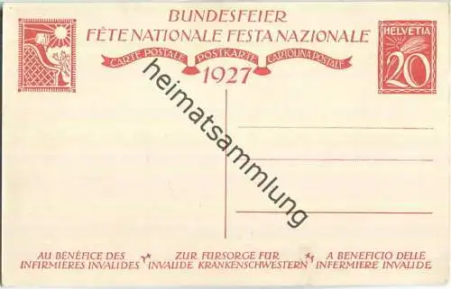 Bundesfeier-Postkarte 1927 - 20 Cts - Eug. Burnand Schwester am Krankenbett - Zugunsten invalider Krankenschwestern