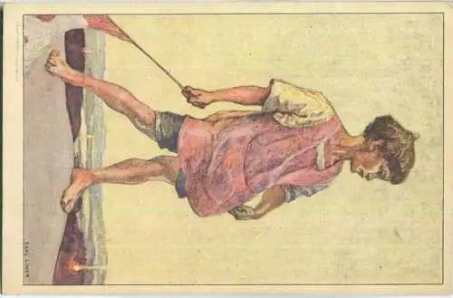 Bundesfeier-Postkarte 1927 - 20 Cts - Carl Liner Knabe mit Fahne - Zugunsten invalider Krankenschwestern - gelaufen