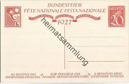 Bundesfeier-Postkarte 1927 - 20 Cts - Carl Liner Knabe mit Fahne - Zugunsten invalider Krankenschwestern