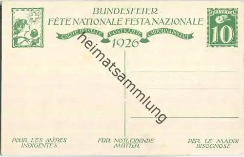 Bundesfeier-Postkarte 1926 - 10 Cts - Emmy Fenner Mutter mit Kind in Wiege - Zugunsten notleidender Mütter