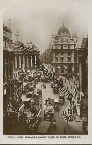 London - Royal Exchange & Mansion House on Right - Foto-AK