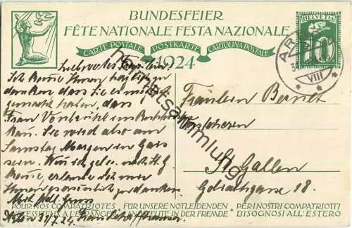 Bundesfeier-Postkarte 1924 - 10 Cts - Eug. Zeller Frau mit Kindern - Zugunsten notleidender Landsleute in der Fremde