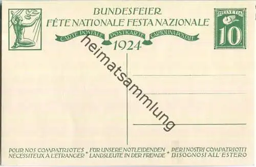Bundesfeier-Postkarte 1924 - 10 Cts - Eug. Zeller Frau mit Kindern - Zugunsten notleidender Landsleute in der Fremde
