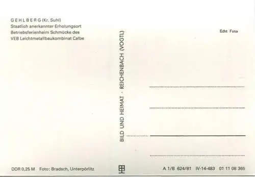 Gehlberg - Betriebsferienheim Schmücke des VEB Metalleichtbaukombinat Calbe - Foto-AK Grossformat - Verlag Bild und Heim