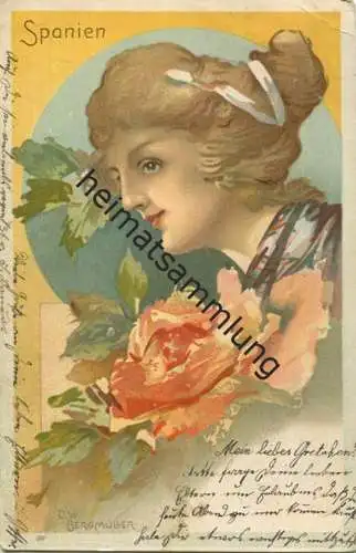 Jugendstil - Spanien - Junge Frau - Künstlerkarte signiert C. W. Bergmüller gel. 1902