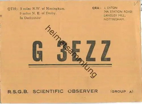 QSL - QTH - Funkkarte - G3EZZ - Nottingham - 1949