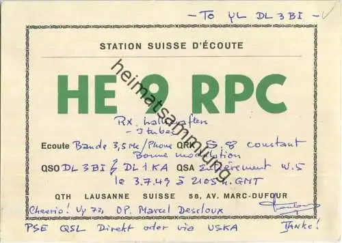 QSL - QTH - Funkkarte - HE9RPC - Schweiz - Lausanne - 1949