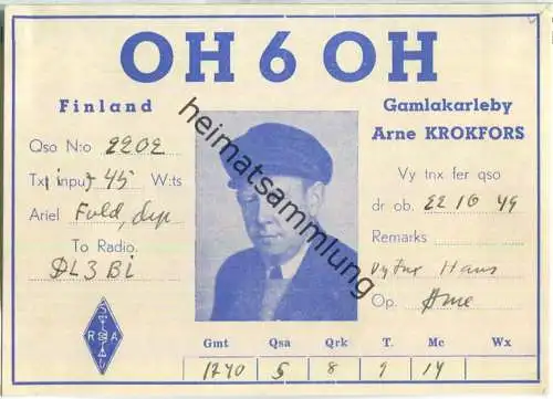 QSL - QTH - Funkkarte - OH6OH - Finland - Gamlakarleby - 1949