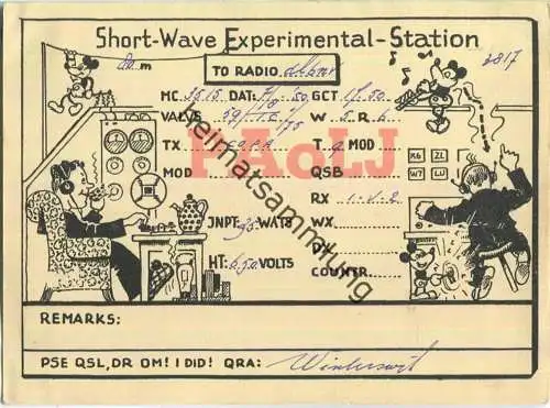 QSL - QTH - Funkkarte - PA0LJ - Experimental Station - 1950