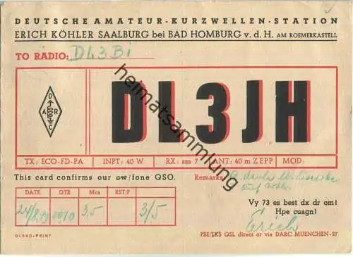QSL - QTH - Funkkarte - DL3JH - Saalburg - 1949