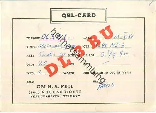 QSL - QTH - Funkkarte - DL3BU - Neuhaus (Oste) - 1949