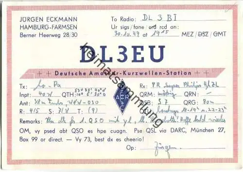 QSL - QTH - Funkkarte - DL3EU - Hamburg-Farmsen - 1949