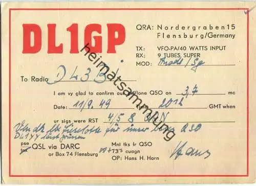 QSL - QTH - Funkkarte - DL1GP - Flensburg - 1949