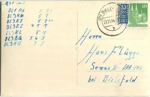 QSL - QTH - Funkkarte - DL3BI - Bielefeld - 1949