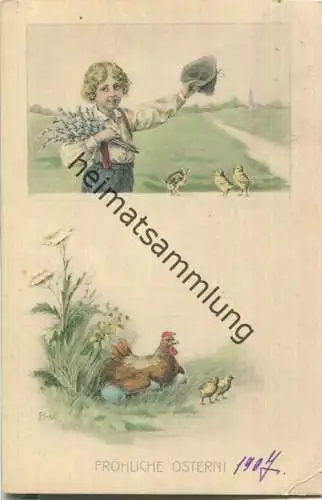 Fröhliche Ostern - Huhn - Küken Junge - signiert RW.