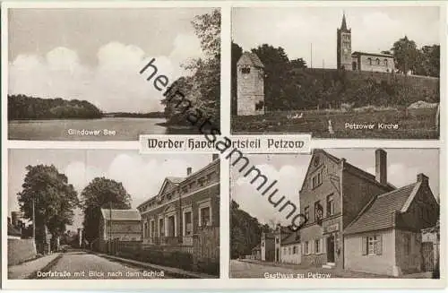 Werder - Ortsteil Petzow 40er Jahre - Dorfstraße mit Blick nach dem Schloss - Petzow Kirche - Gasthaus zu Petzow