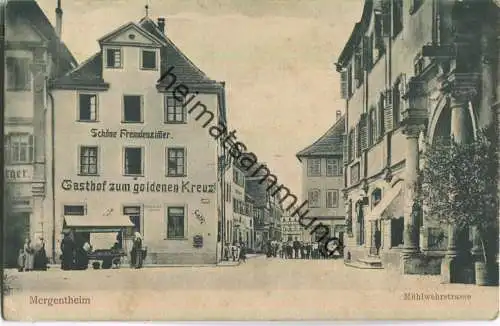 Mergentheim - Mühlwehrstrasse - Gasthof zum goldenen Kreuz - Marktstand - Verlag Chr. Heller Mergentheim