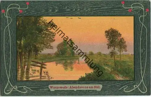 Worpswede - Abendsonne am Siel - Künstlerkarte - Feldpost - Briefstempel K.B. Arm. Bataillon Nr. 10 - 1. Komp