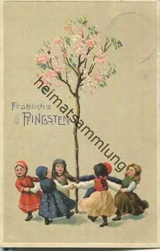 Fröhliche Pfingsten - Kinder tanzen - Prägedruck