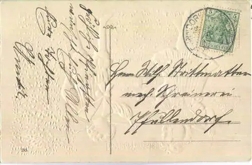 Fröhliche Pfingsten - Kinder mit einem Birkenzweig - Goldprägedruck