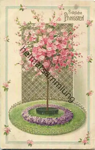 Fröhliche Pfingsten - blühendes Bäumchen - Prägedruck