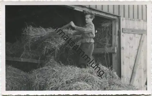 An der Dreschmaschine - Foto-AK 40er Jahre