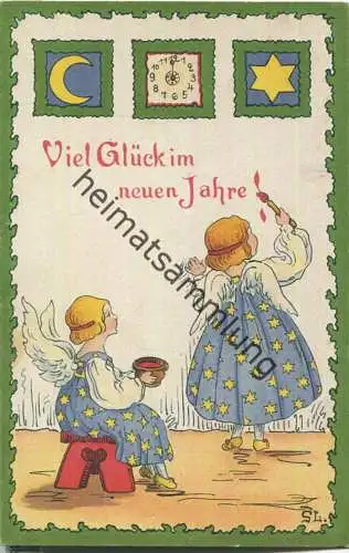 Viel Glück im neuen Jahre - Engel signiert SL. - Verlag Hans Friedrich Abshagen Dresden