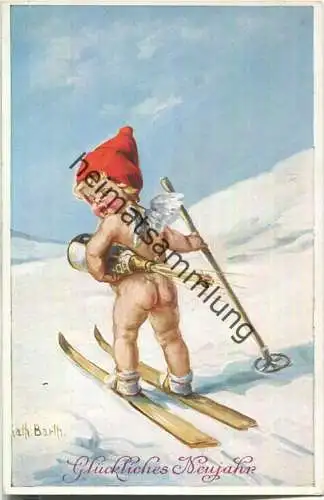 Engelchen auf Skiern signiert Kath. Barth - Rückseite beschrieben 1930