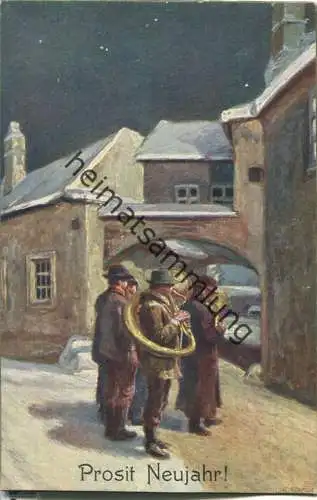 Neujahr - Blaskapelle spielend vor einem Haus - signiert L. K. Strack 1910