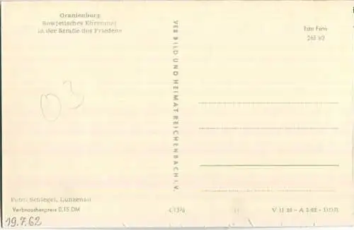 Oranienburg - Sowjetisches Ehrenmal - VEB Bild und Heimat Reichenbach 60er Jahre