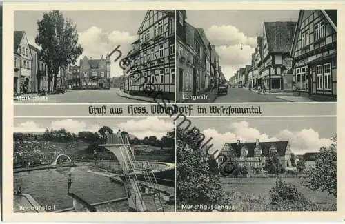 Hess.-Oldendorf - Marktplatz - Badeanstalt - Münchhausenhaus - Verlag Carl Thoericht Hann. Münden 50er Jahre