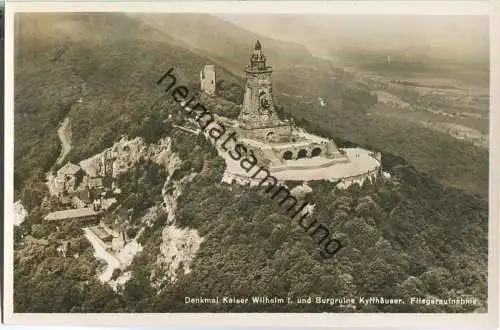 Denkmal Kaiser Wilhelm I und Burgruine Kyffhäuser - Luftaufnahme - Foto-Ansichtskarte 30er Jahre